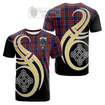 Clark (Lion) Red Tartan Cotton T-shirt with Family Crest and Celtic Symbol Style