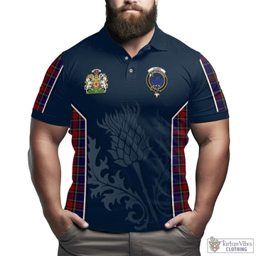 Clark (Lion) Red Tartan Men's Polo Shirt with Family Crest and Scottish Thistle Vibes Sport Style