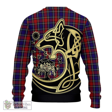 Clark (Lion) Red Tartan Ugly Sweater with Family Crest Celtic Wolf Style