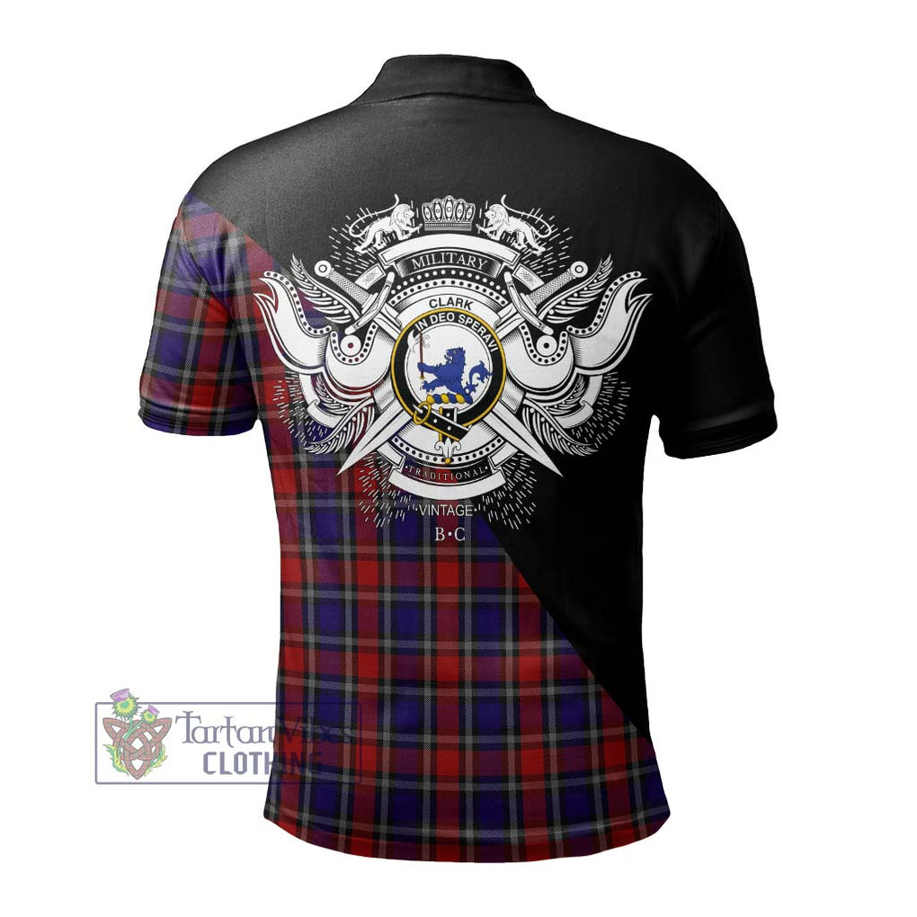 Clark (Lion) Red Tartan Polo Shirt with Family Crest and Military Logo Style - Tartanvibesclothing Shop