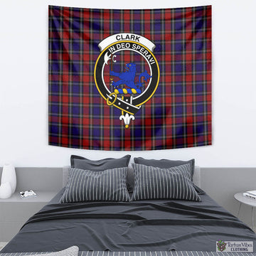 Clark (Lion) Red Tartan Tapestry Wall Hanging and Home Decor for Room with Family Crest