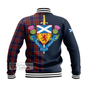 Clark (Lion) Red Tartan Baseball Jacket Alba with Scottish Lion Royal Arm Half Style