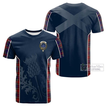 Clark (Lion) Red Tartan Cotton T-shirt with Family Crest and Scottish Thistle Vibes Sport Style