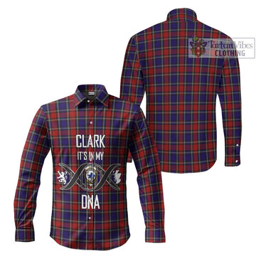 Clark (Lion) Red Tartan Long Sleeve Button Shirt with Family Crest DNA In Me Style