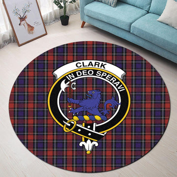 Clark (Lion) Red Tartan Round Rug with Family Crest