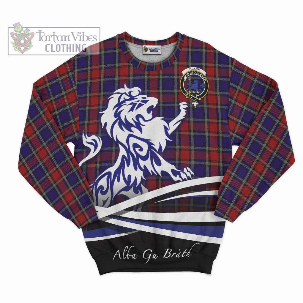 Clark (Lion) Red Tartan Sweatshirt with Alba Gu Brath Regal Lion Emblem - Tartanvibesclothing Shop