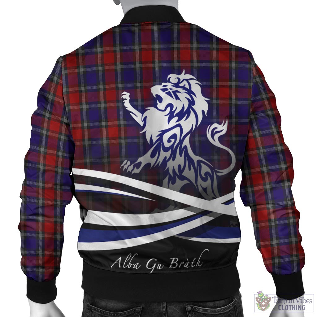 Tartan Vibes Clothing Clark (Lion) Red Tartan Bomber Jacket with Alba Gu Brath Regal Lion Emblem