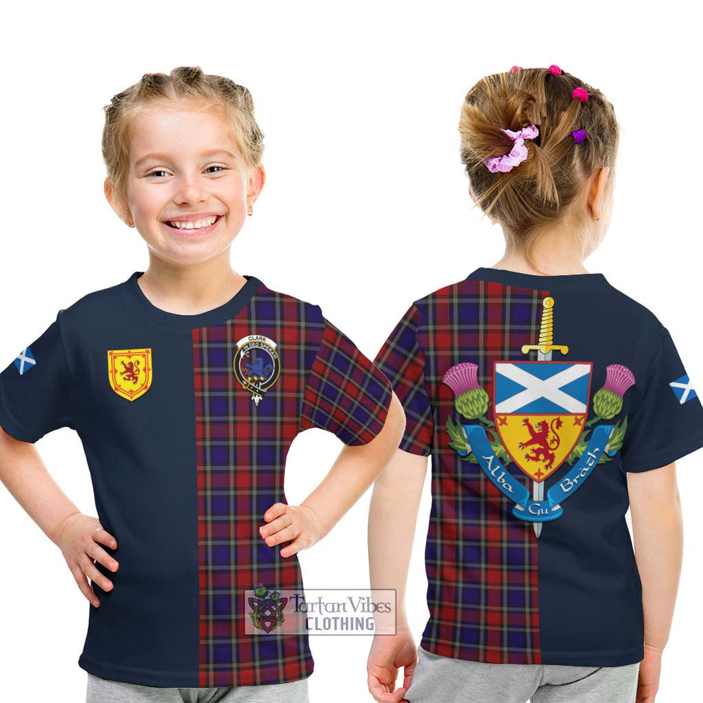 Tartan Vibes Clothing Clark (Lion) Red Tartan Kid T-Shirt with Scottish Lion Royal Arm Half Style