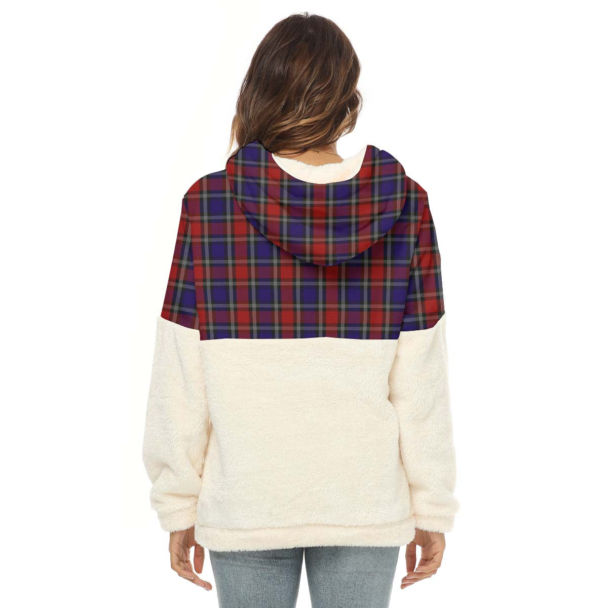 Clark (Lion) Red Tartan Women's Borg Fleece Hoodie With Half Zip with Family Crest - Tartan Vibes Clothing