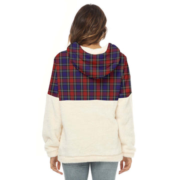 Clark (Lion) Red Tartan Women's Borg Fleece Hoodie With Half Zip with Family Crest