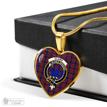 Clark (Lion) Red Tartan Heart Necklace with Family Crest