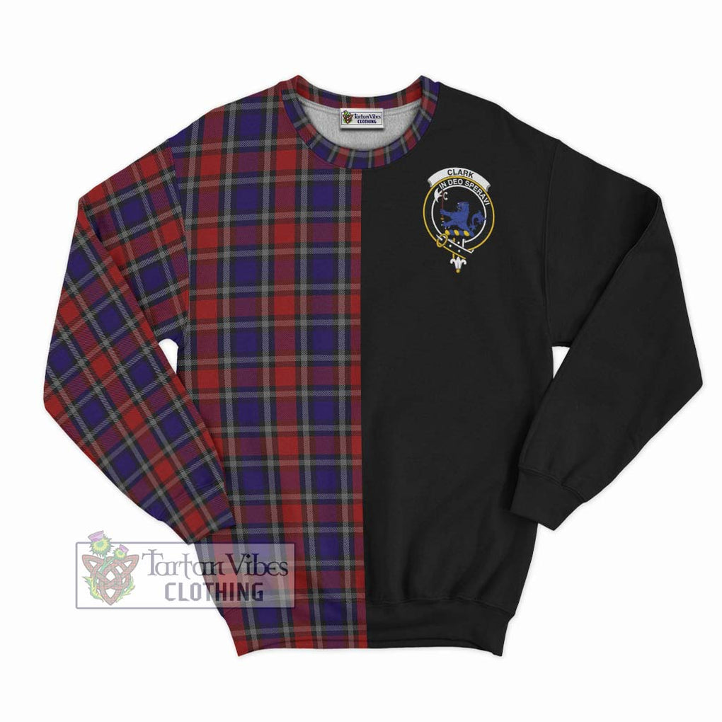 Clark (Lion) Red Tartan Sweatshirt with Family Crest and Half Of Me Style - Tartanvibesclothing Shop