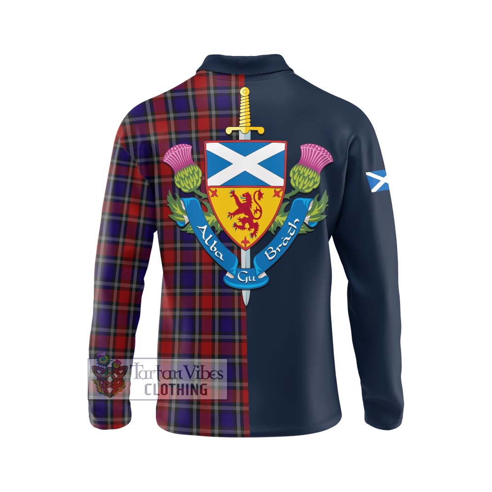 Tartan Vibes Clothing Clark (Lion) Red Tartan Long Sleeve Polo Shirt with Scottish Lion Royal Arm Half Style