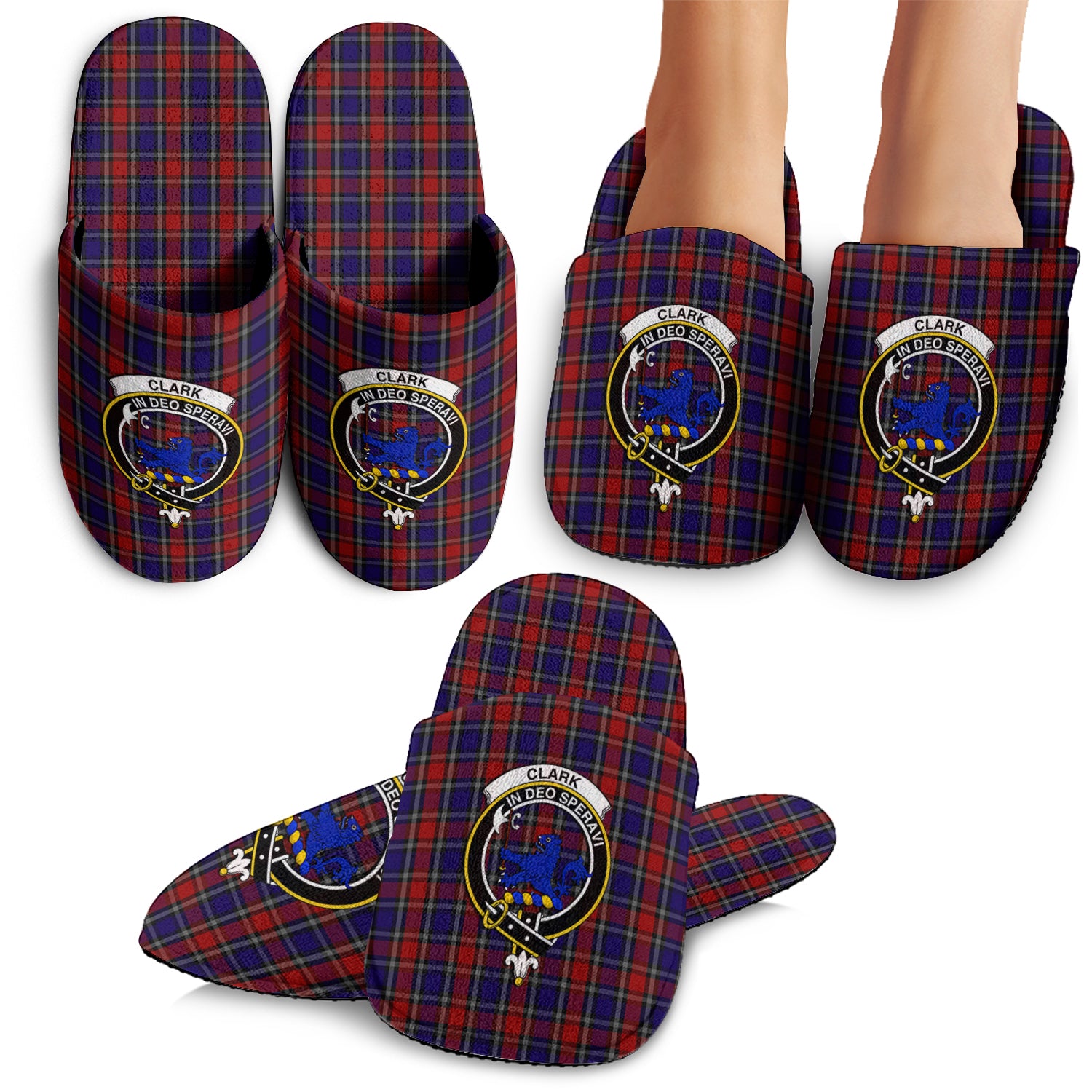 Clark (Lion) Red Tartan Home Slippers with Family Crest - Tartanvibesclothing