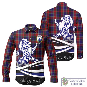 Clark (Lion) Red Tartan Long Sleeve Button Up Shirt with Alba Gu Brath Regal Lion Emblem