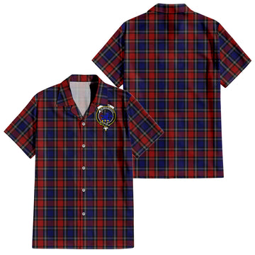 Clark (Lion) Red Tartan Short Sleeve Button Down Shirt with Family Crest