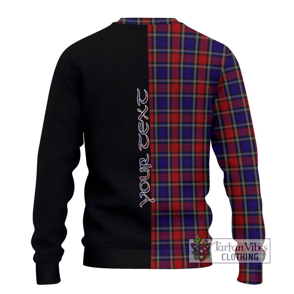 Clark (Lion) Red Tartan Knitted Sweater with Family Crest and Half Of Me Style - Tartanvibesclothing Shop