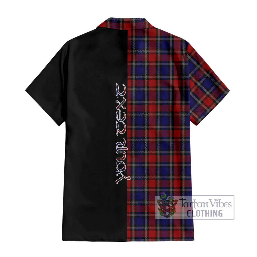 Clark (Lion) Red Tartan Short Sleeve Button Shirt with Family Crest and Half Of Me Style - Tartanvibesclothing Shop