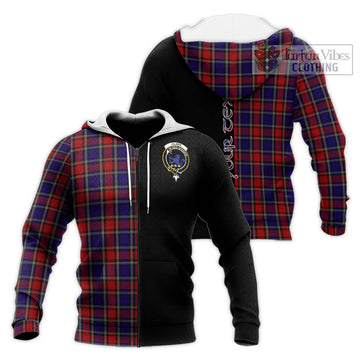 Clark (Lion) Red Tartan Knitted Hoodie with Family Crest and Half Of Me Style