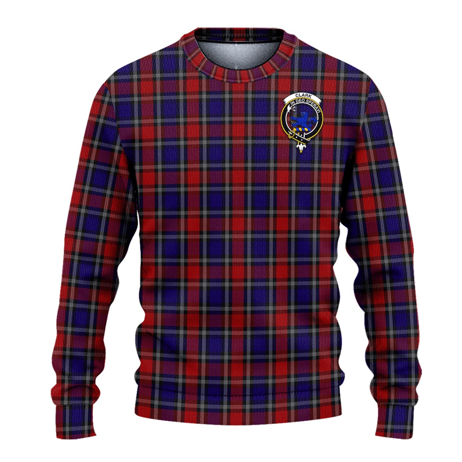 Clark (Lion) Red Tartan Knitted Sweater with Family Crest - Tartanvibesclothing