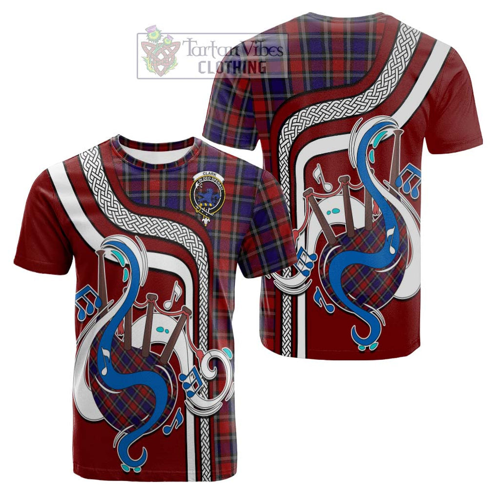 Tartan Vibes Clothing Clark (Lion) Red Tartan Cotton T-shirt with Epic Bagpipe Style