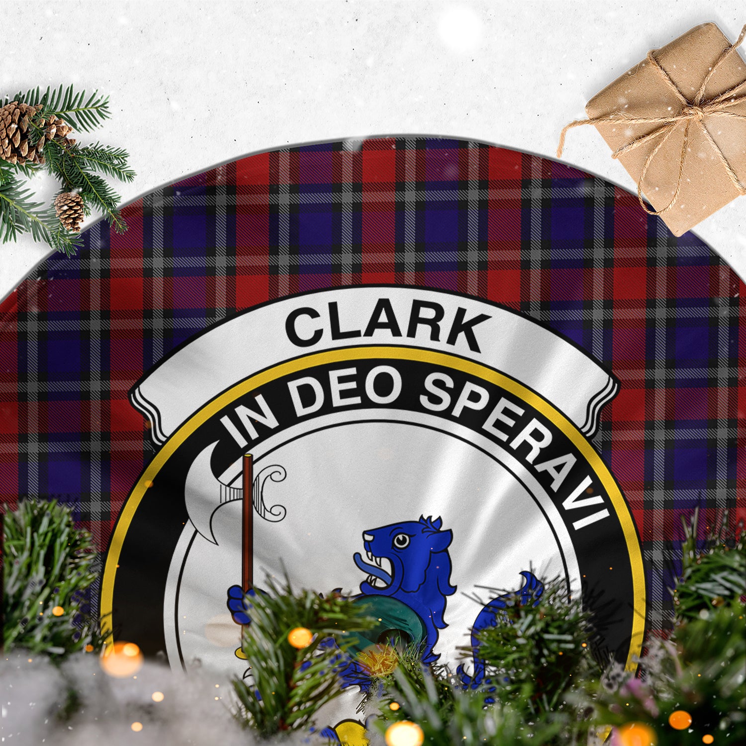 Clark (Lion) Red Tartan Christmas Tree Skirt with Family Crest - Tartanvibesclothing