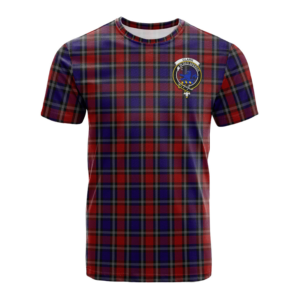 Clark (Lion) Red Tartan T-Shirt with Family Crest - Tartan Vibes Clothing