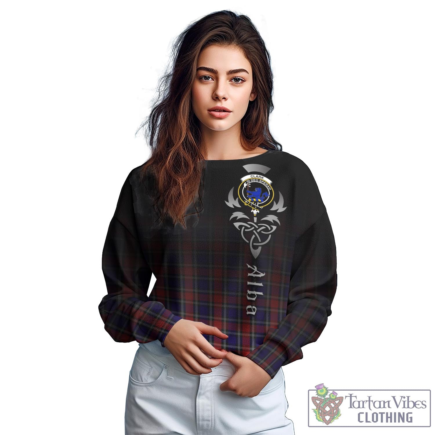 Tartan Vibes Clothing Clark (Lion) Red Tartan Sweatshirt Featuring Alba Gu Brath Family Crest Celtic Inspired