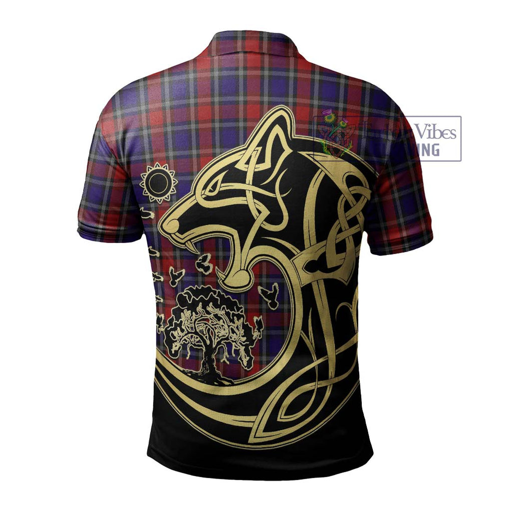 Clark (Lion) Red Tartan Polo Shirt with Family Crest Celtic Wolf Style - Tartanvibesclothing Shop