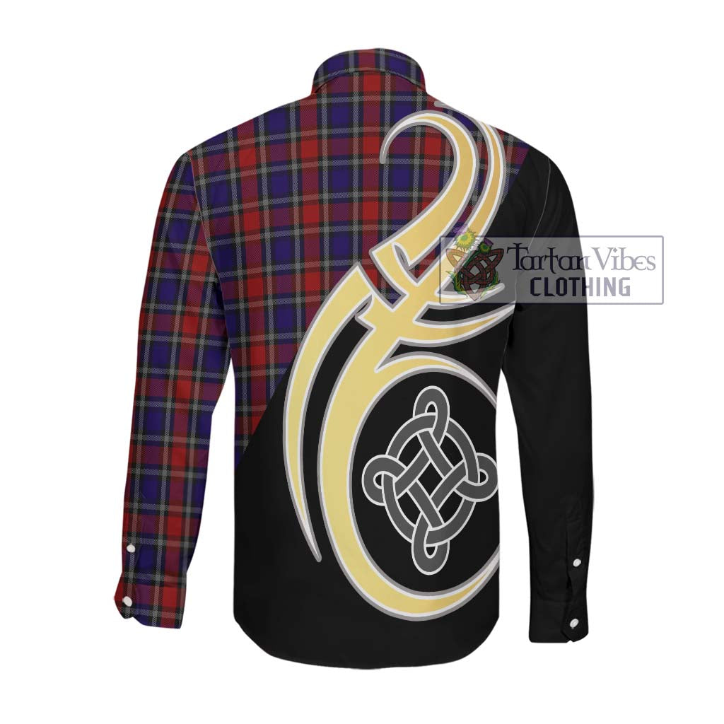 Clark (Lion) Red Tartan Long Sleeve Button Shirt with Family Crest and Celtic Symbol Style Men's Shirt - Tartan Vibes Clothing