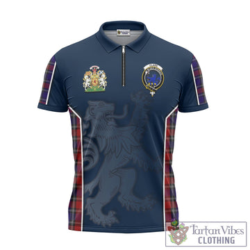 Clark (Lion) Red Tartan Zipper Polo Shirt with Family Crest and Lion Rampant Vibes Sport Style