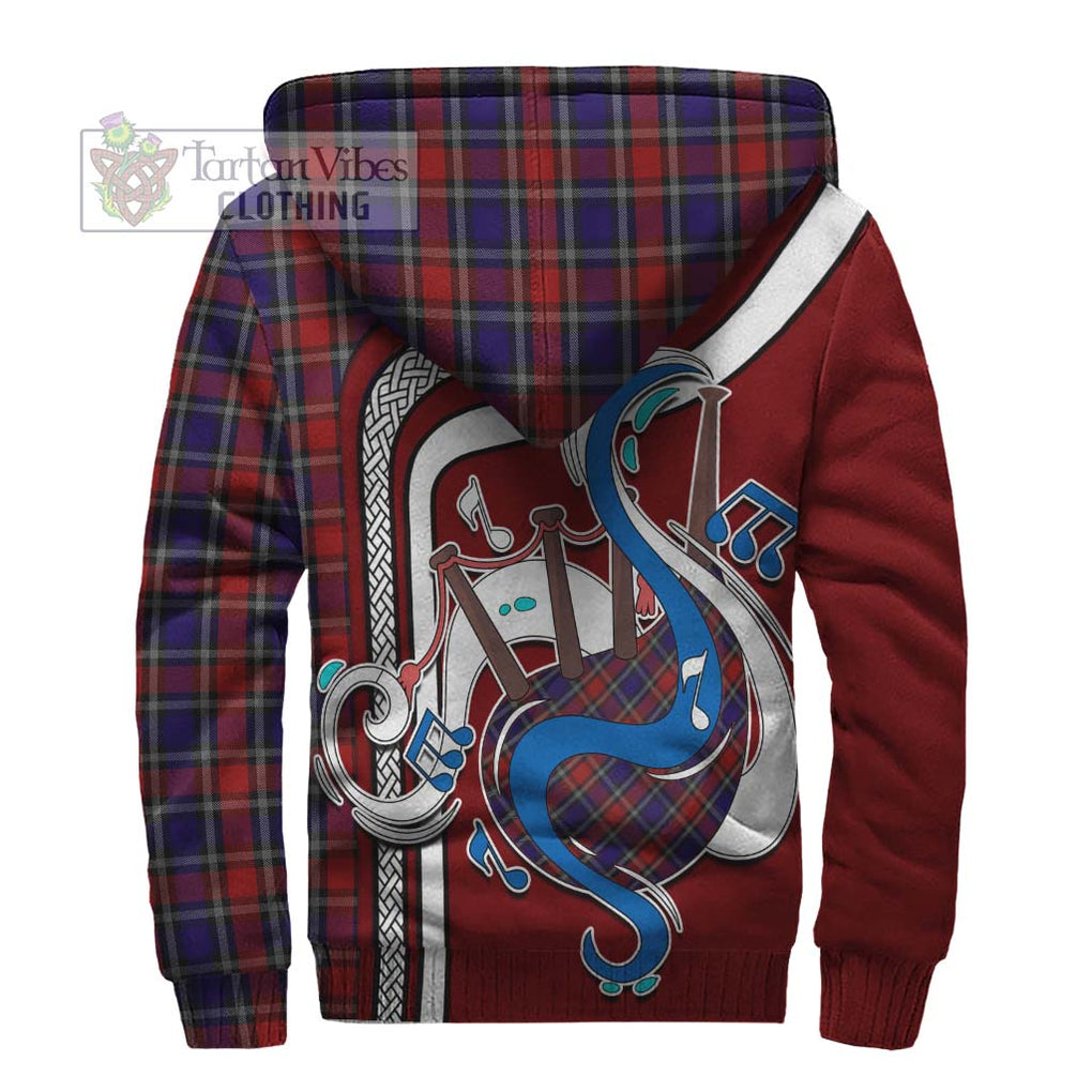 Clark (Lion) Red Tartan Sherpa Hoodie with Epic Bagpipe Style - Tartanvibesclothing Shop