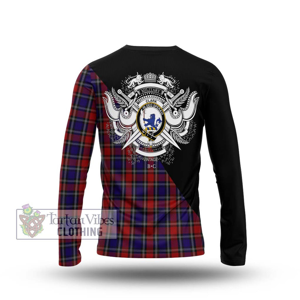 Clark (Lion) Red Tartan Long Sleeve T-Shirt with Family Crest and Military Logo Style - Tartanvibesclothing Shop