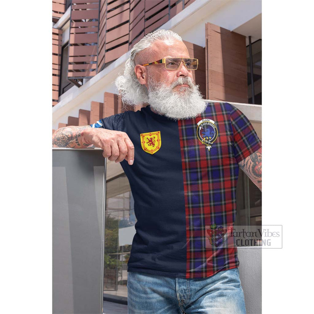 Tartan Vibes Clothing Clark (Lion) Red Tartan Cotton T-shirt with Scottish Lion Royal Arm Half Style