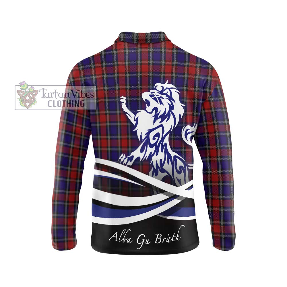 Clark (Lion) Red Tartan Long Sleeve Polo Shirt with Alba Gu Brath Regal Lion Emblem - Tartanvibesclothing Shop