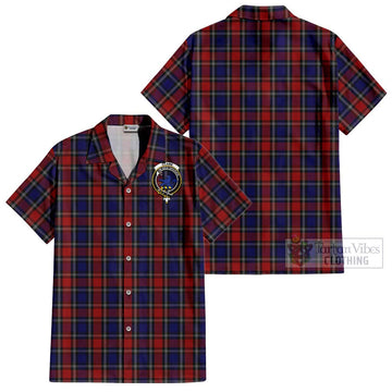 Clark (Lion) Red Tartan Cotton Hawaiian Shirt with Family Crest