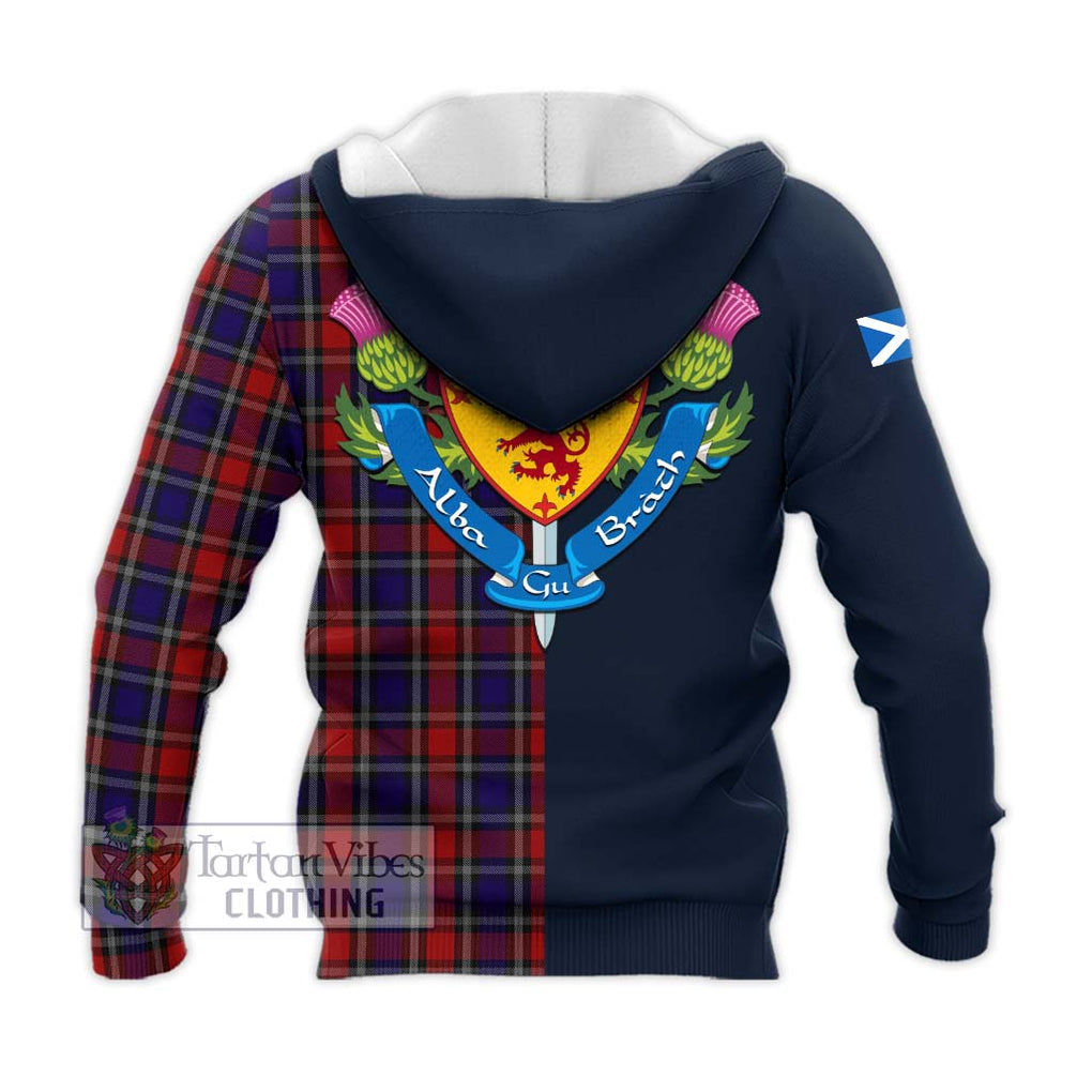 Tartan Vibes Clothing Clark (Lion) Red Tartan Knitted Hoodie with Scottish Lion Royal Arm Half Style