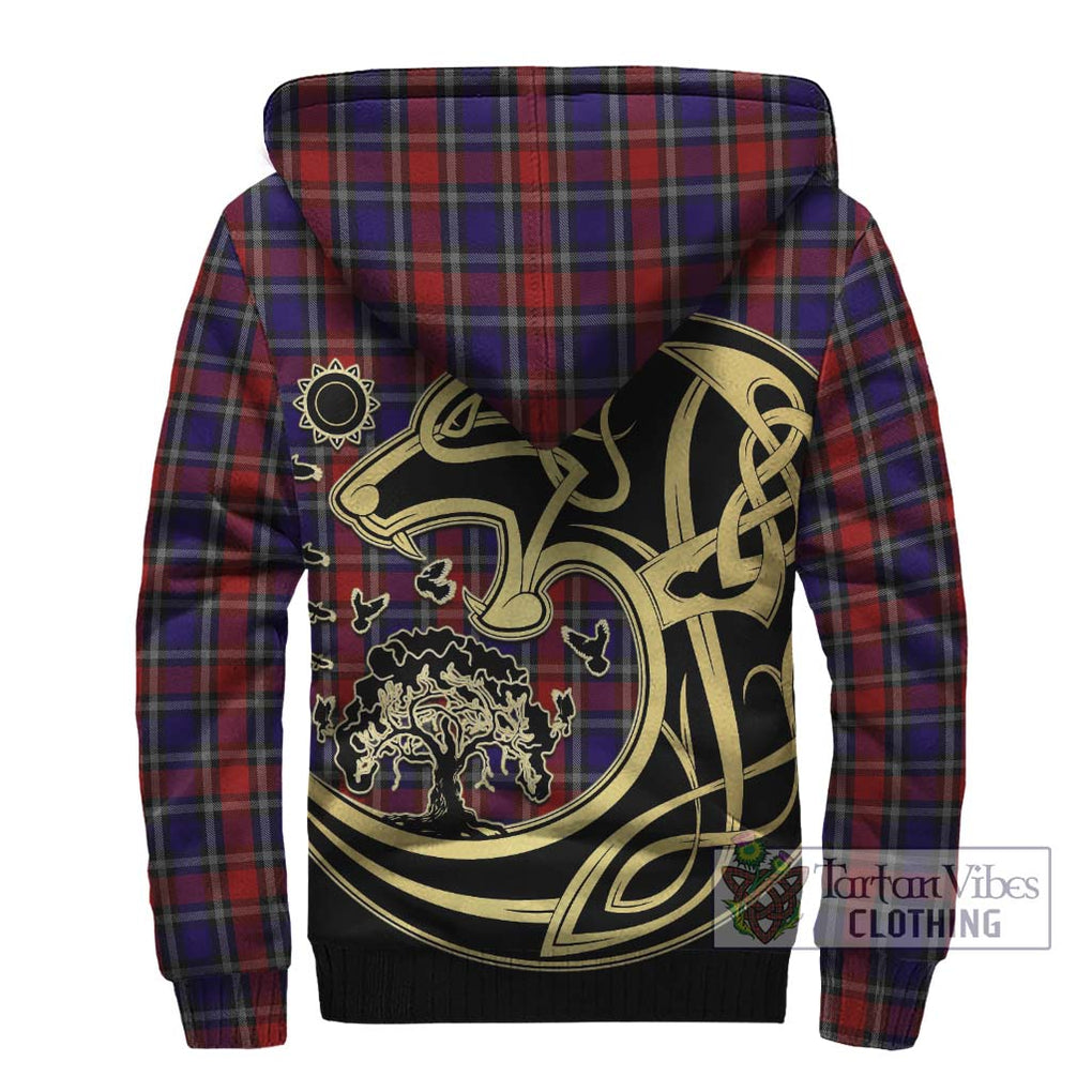 Clark (Lion) Red Tartan Sherpa Hoodie with Family Crest Celtic Wolf Style - Tartan Vibes Clothing