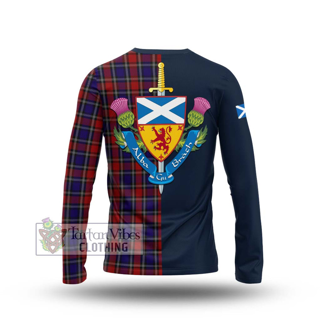 Tartan Vibes Clothing Clark (Lion) Red Tartan Long Sleeve T-Shirt with Scottish Lion Royal Arm Half Style