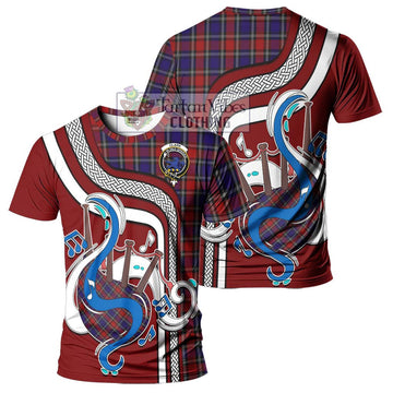 Clark (Lion) Red Tartan T-Shirt with Epic Bagpipe Style