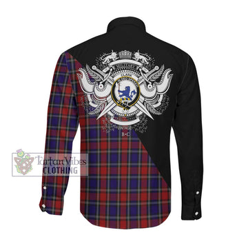 Clark (Lion) Red Tartan Long Sleeve Button Shirt with Family Crest and Military Logo Style