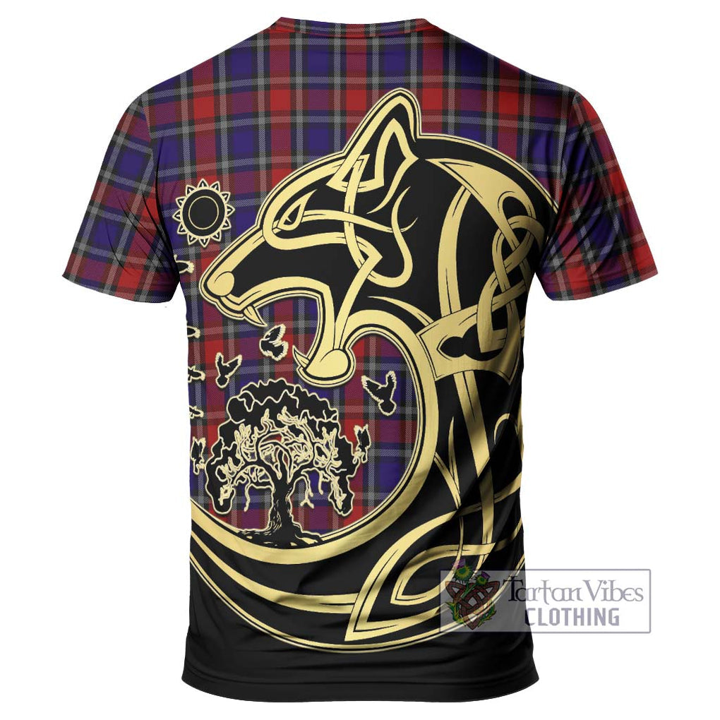 Clark (Lion) Red Tartan T-Shirt with Family Crest Celtic Wolf Style - Tartan Vibes Clothing