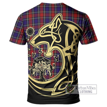 Clark (Lion) Red Tartan T-Shirt with Family Crest Celtic Wolf Style