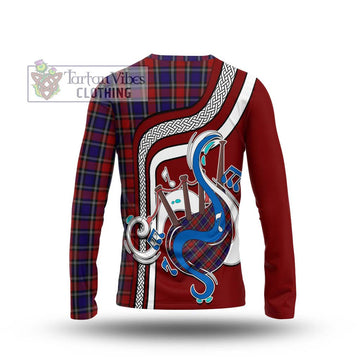 Clark (Lion) Red Tartan Long Sleeve T-Shirt with Epic Bagpipe Style