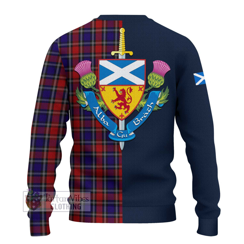 Tartan Vibes Clothing Clark (Lion) Red Tartan Knitted Sweater with Scottish Lion Royal Arm Half Style