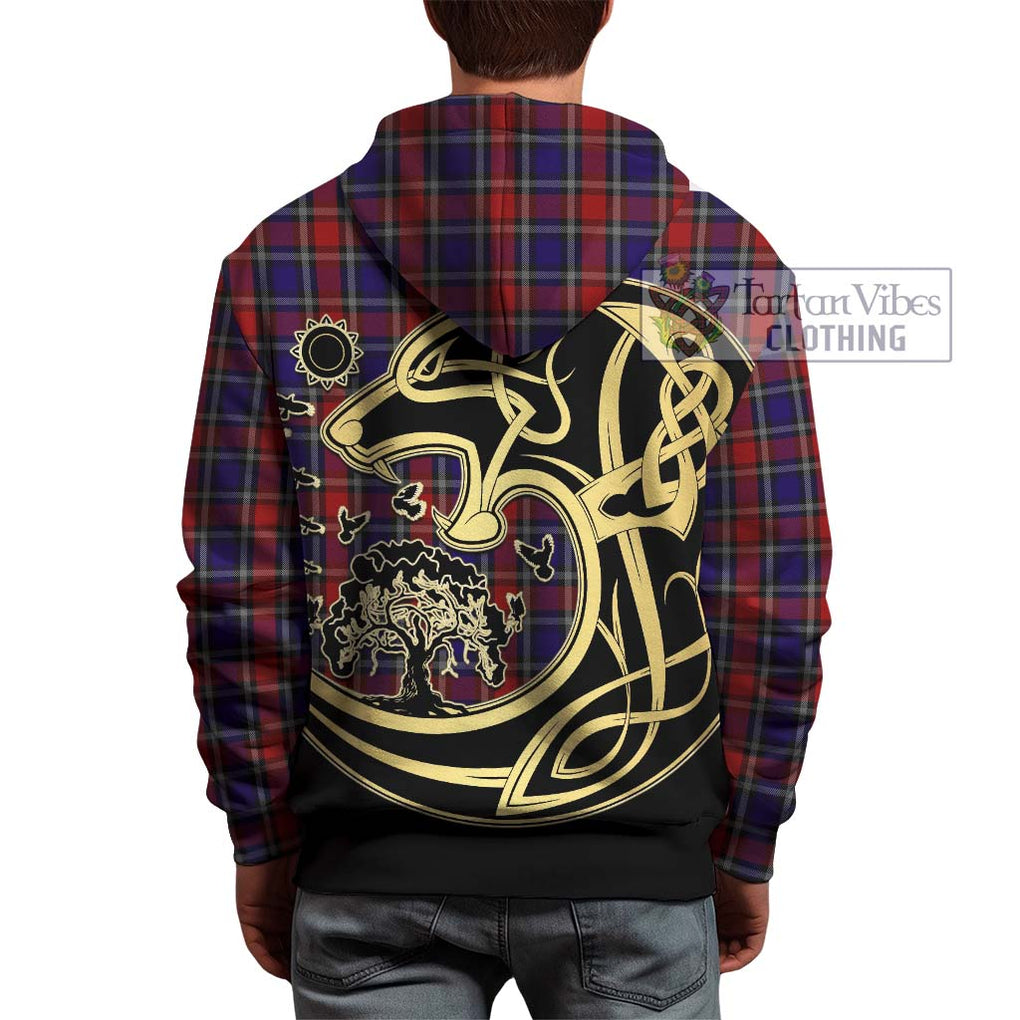 Clark (Lion) Red Tartan Hoodie with Family Crest Celtic Wolf Style - Tartan Vibes Clothing