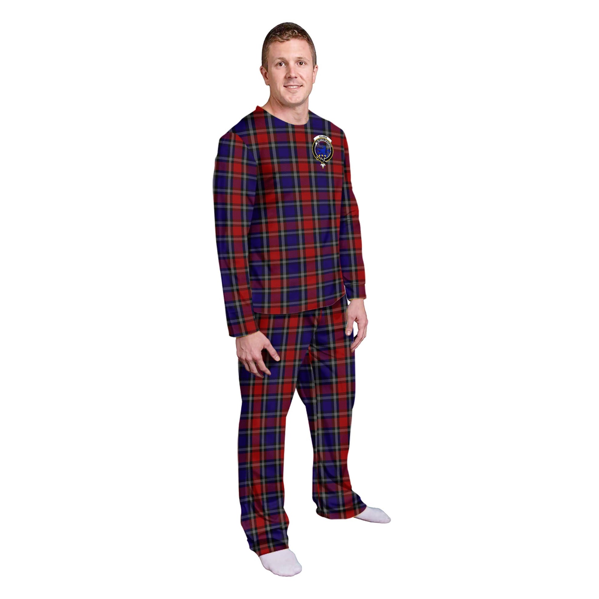 Clark (Lion) Red Tartan Pajamas Family Set with Family Crest - Tartan Vibes Clothing