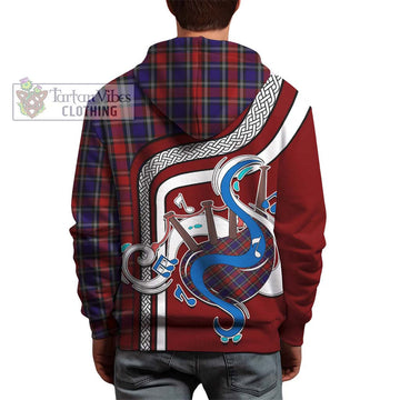 Clark (Lion) Red Tartan Hoodie with Epic Bagpipe Style