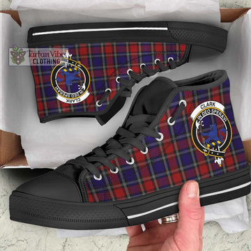 Clark (Lion) Red Tartan High Top Shoes with Family Crest