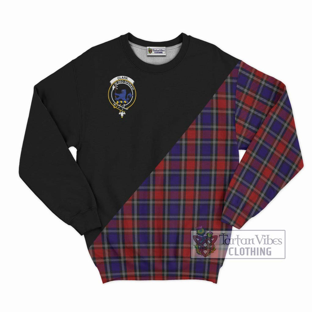 Clark (Lion) Red Tartan Sweatshirt with Family Crest and Military Logo Style - Tartanvibesclothing Shop